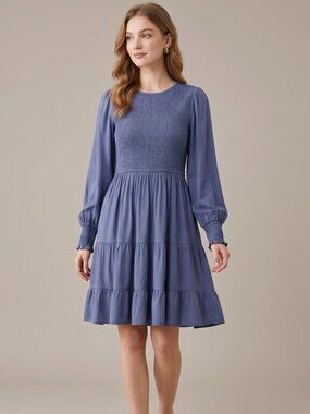 NWT Blue Long Sleeve Midi Ruffle Bottom Dress – Size Large